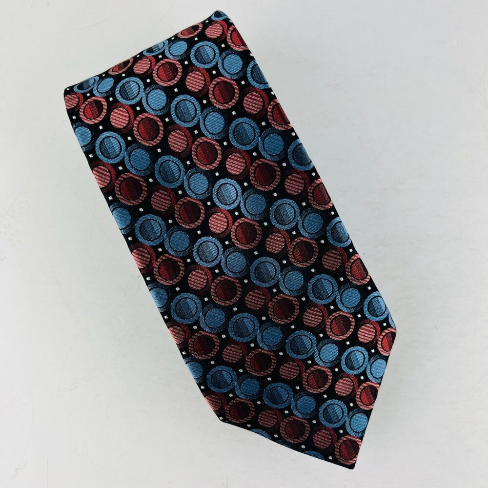 Croft & Barrow Multicolor Circles Blue Red Necktie Tie Silk